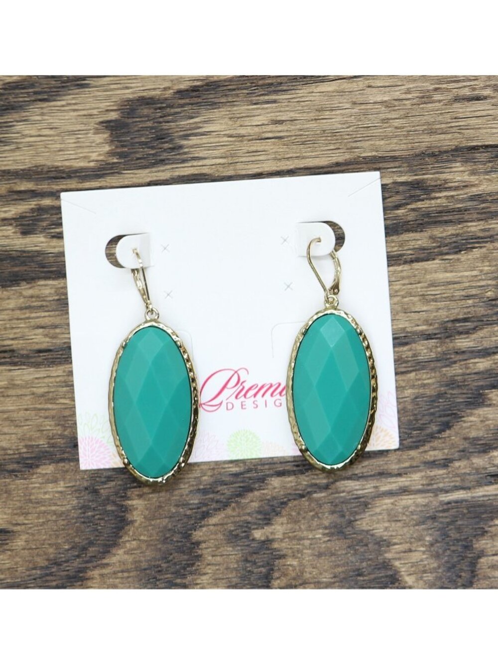 NWT Premier Design Two-Sided Faceted Oval Drop Stone Earrings Blue / Gold 2.25"